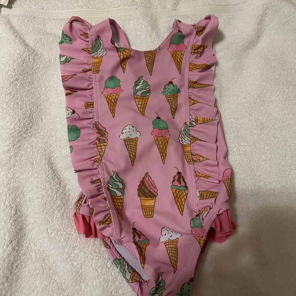 Mudpie toddler one piece swimsuit ice cream design 3T ruffles pink - Picture 1 of 3